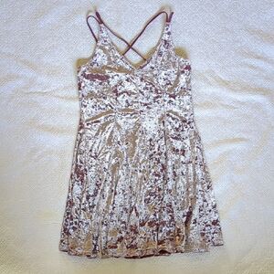 Pink /Silver Crushed Velvet Spaghetti Strap Dress for Cocktails Y2K 90s